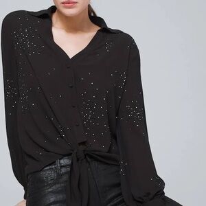 NWOT WHBM L Black Blouse with embellishments